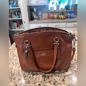 Coach Cognac Leather Satchel with Silver Hardware
